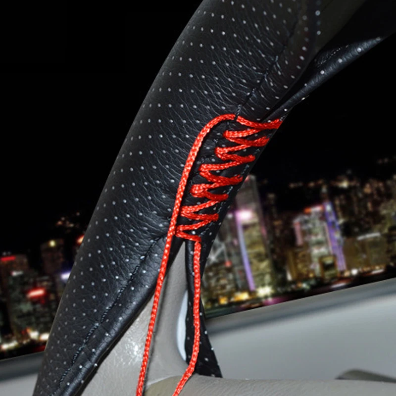 

2 Color DIY Needles and Thread Artificial Leather Car Steering Wheel Braid Cover Car Covers Suit Texture Soft Auto Accessories