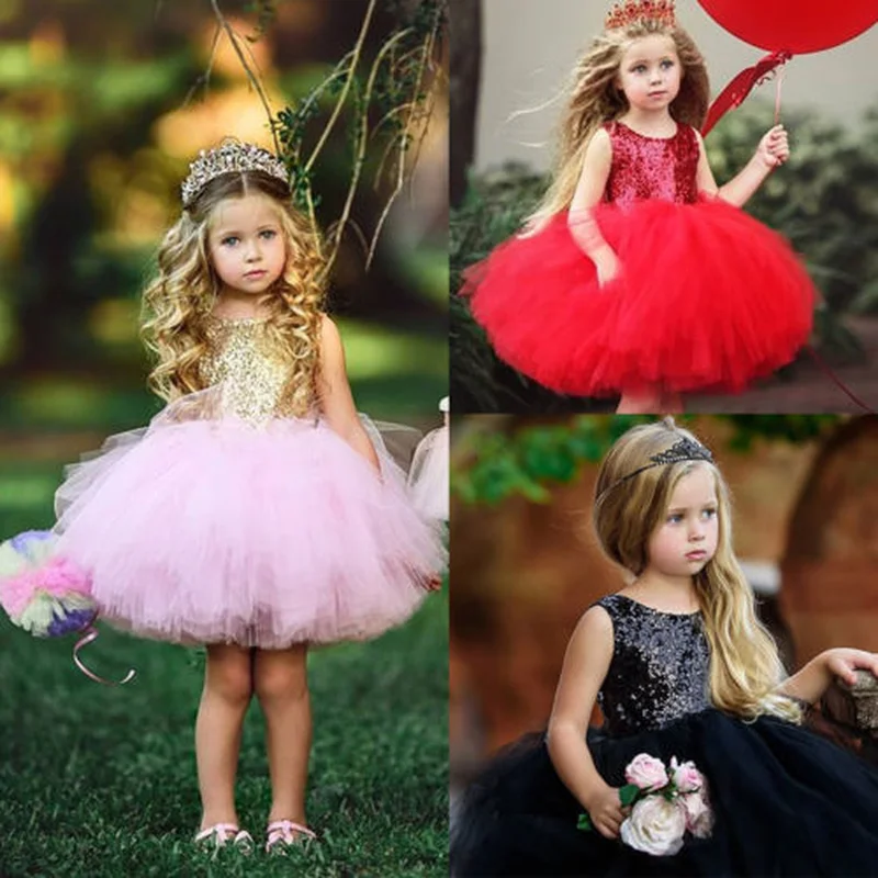 Vestido de princesa para ni&ntilde;as, vestido de boda de lujo, sin mangas, lentejuelas, fiesta, cumplea&ntilde;os, bautismo, Verano-1