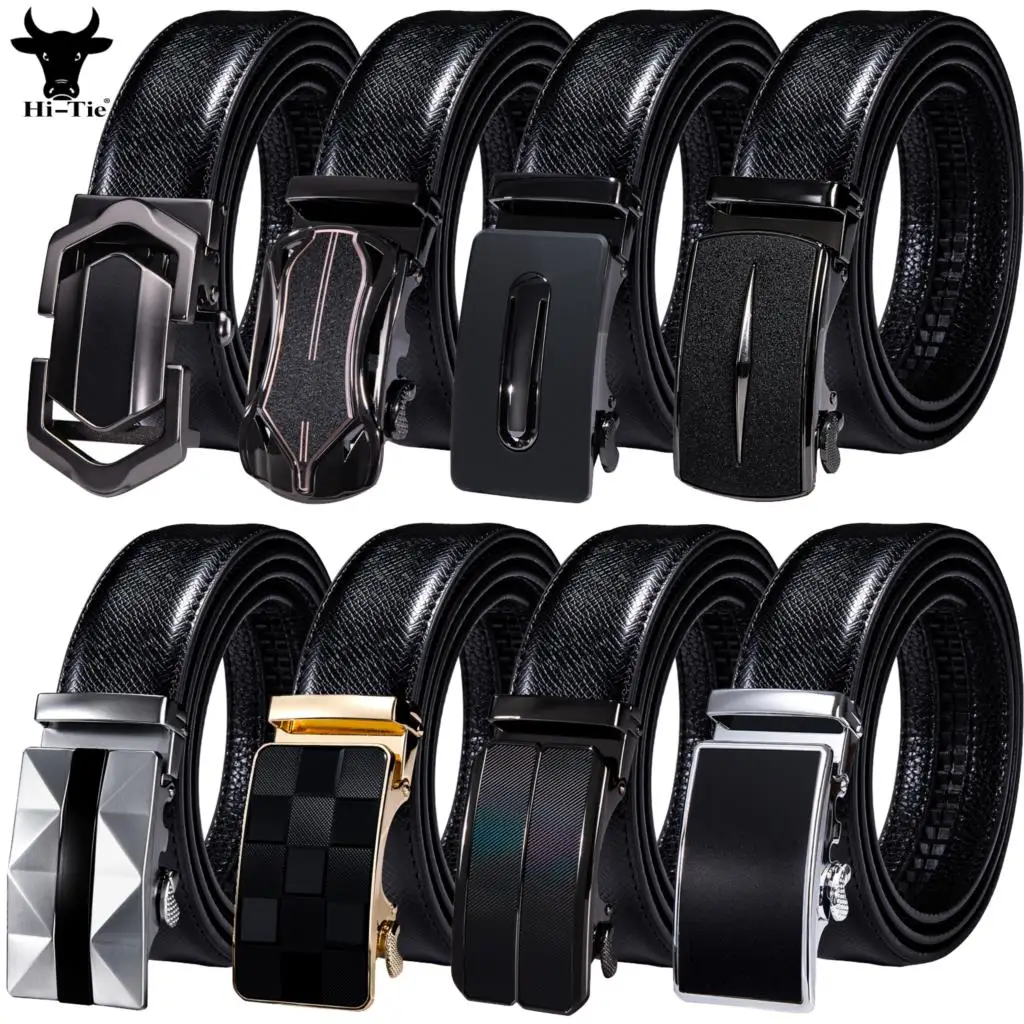 Formal Black Genuine Leather Mens Belts Novelty Automatic Buckles Straps Waistband For Dress Jeans Men Belt High Quality Famous