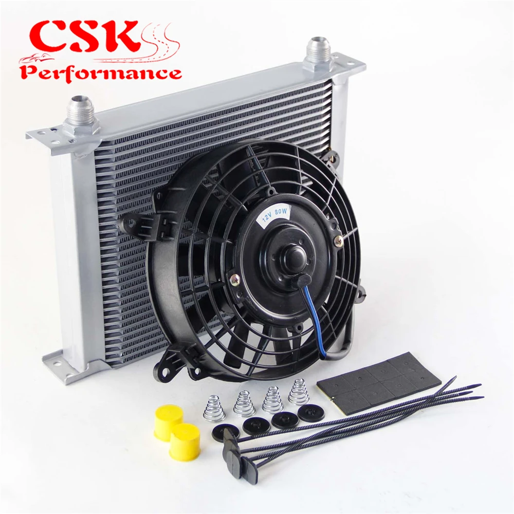 Universal 30 Row 248mm AN10 Engine Transmission Oil Cooler British Type + 7&quot Electric Fan Kit Silver/Black |