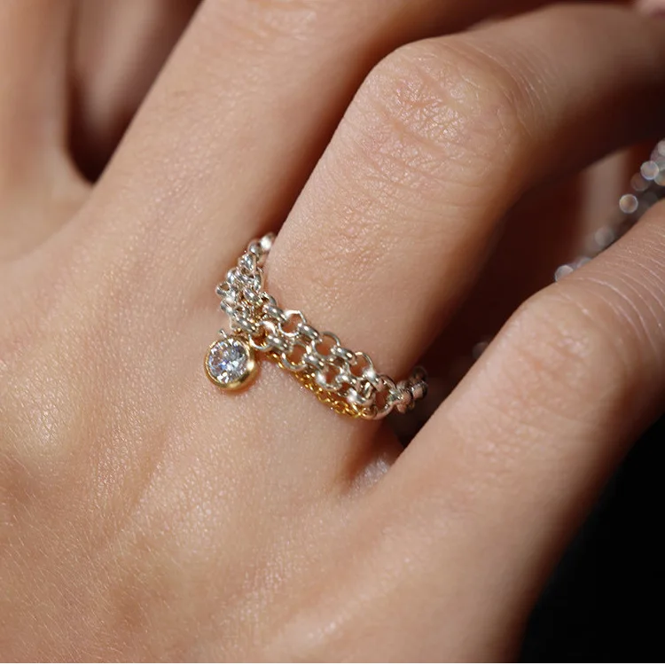 

Exquisite Multilayer Metal Chain Round CZ Zircon Pendant Rings for Cocktail Party Women's Rings Engagement Ring Bridal Jewelry