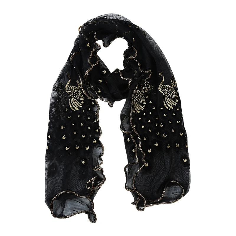 Вышивка кружева для женщин павлин цветок морщинка хиджаб шаль шарфы