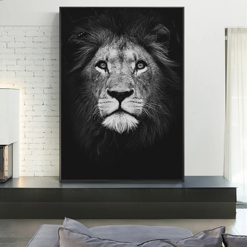 

Animal Black White Lion Head Picture Canvas Painting Posters and Wall Nordic Lion Prints Art Pictures for Living Room Home Decor