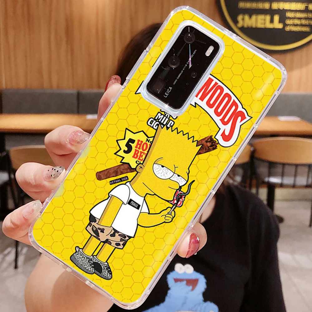 

PUNQZY Homer J Simpson Funny Bart Simpson Coque Cartoon Phone Case For Huawei P40 LITE P30 PRO MATE 40 PRO P20 Soft TPU Cover