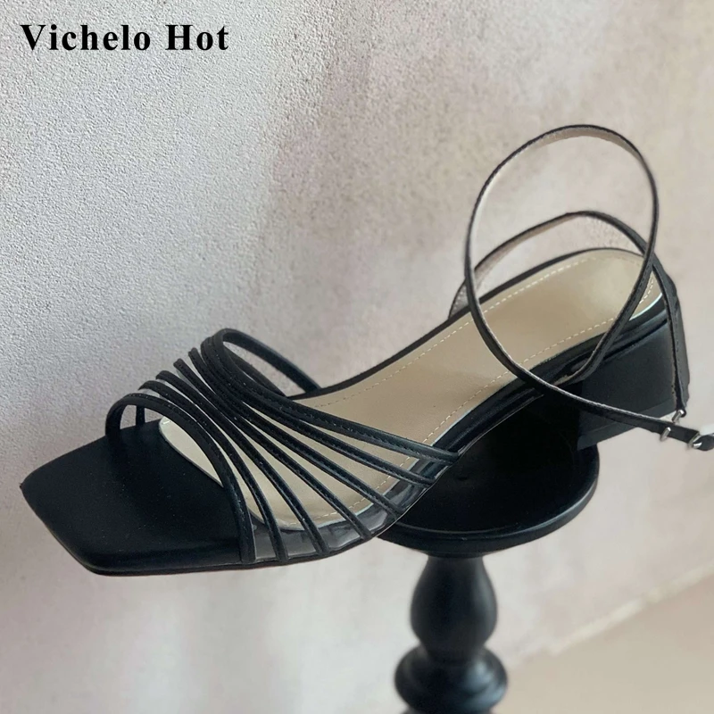 

Vichelo Hot peep toe med heel simple style solid beauty lady dating shoes French romantic buckle strap summer sandals women L92