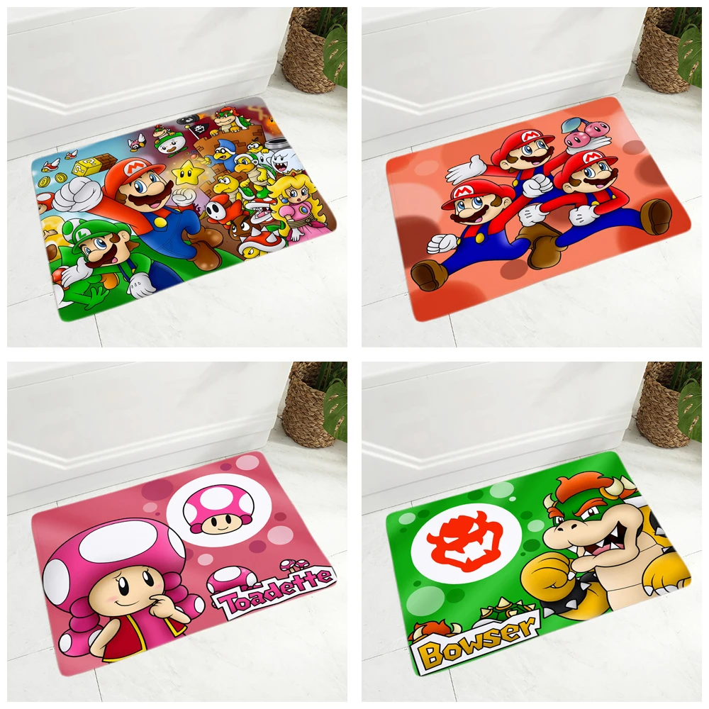 Цветной мультяшный напольный коврик Super Mario для спальни нескользящий