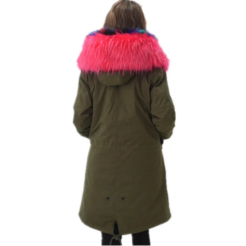 

Jacket 2021 Autumn Winter Women Faux Fox Fur Liner Detachable Warm Coat Female Long Outwear manteau femme hiver WYQ834