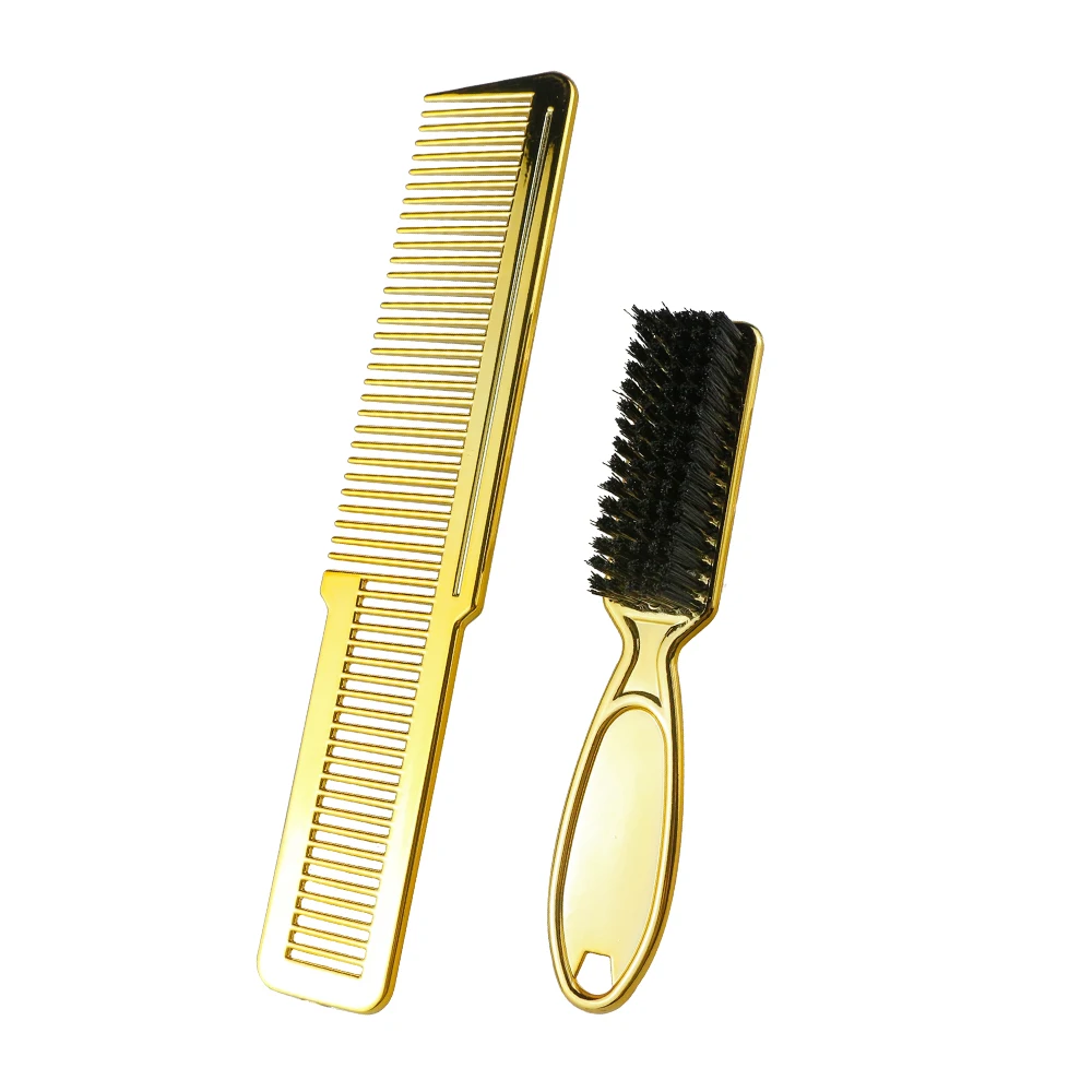 

Mythus 2pcs/Set Plating Gold Hair Clipper Cutting Comb And Brush Set Colorful Barber Comb Neck Duster Brush Set For Barbermen