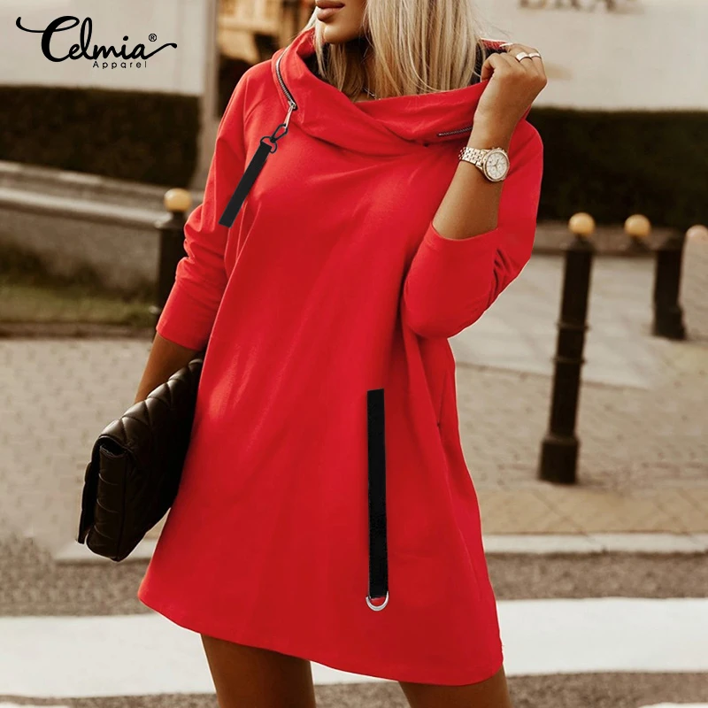 

Celmia Casual Hat Collar Sweatshirt Fashion 2021 Winter Solid Long Sleeve Outwear Zipper Oversize Women Hooded Pullovers Hoodies