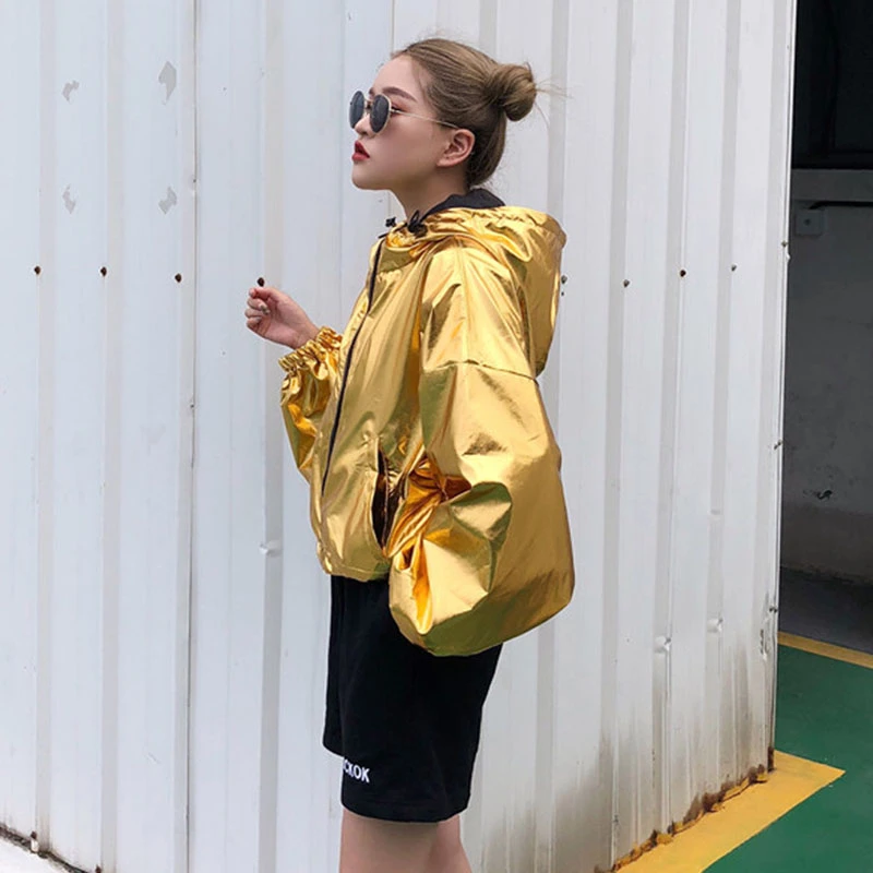 Куртка-бомбер женская с золотыми блестками куртка капюшоном в стиле хип-хоп