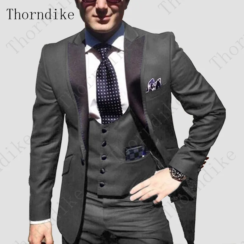 2020 мужские серые костюмы на заказ Thorndike куртка брюки Официальный мужской костюм