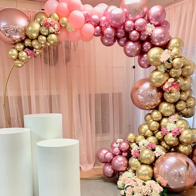 126pcs Chrome Gold Rose Pastel Baby Pink Balloons Garland Arch Kit 4D Rose Balloon For Birthday Wedding Christmas Party Decor