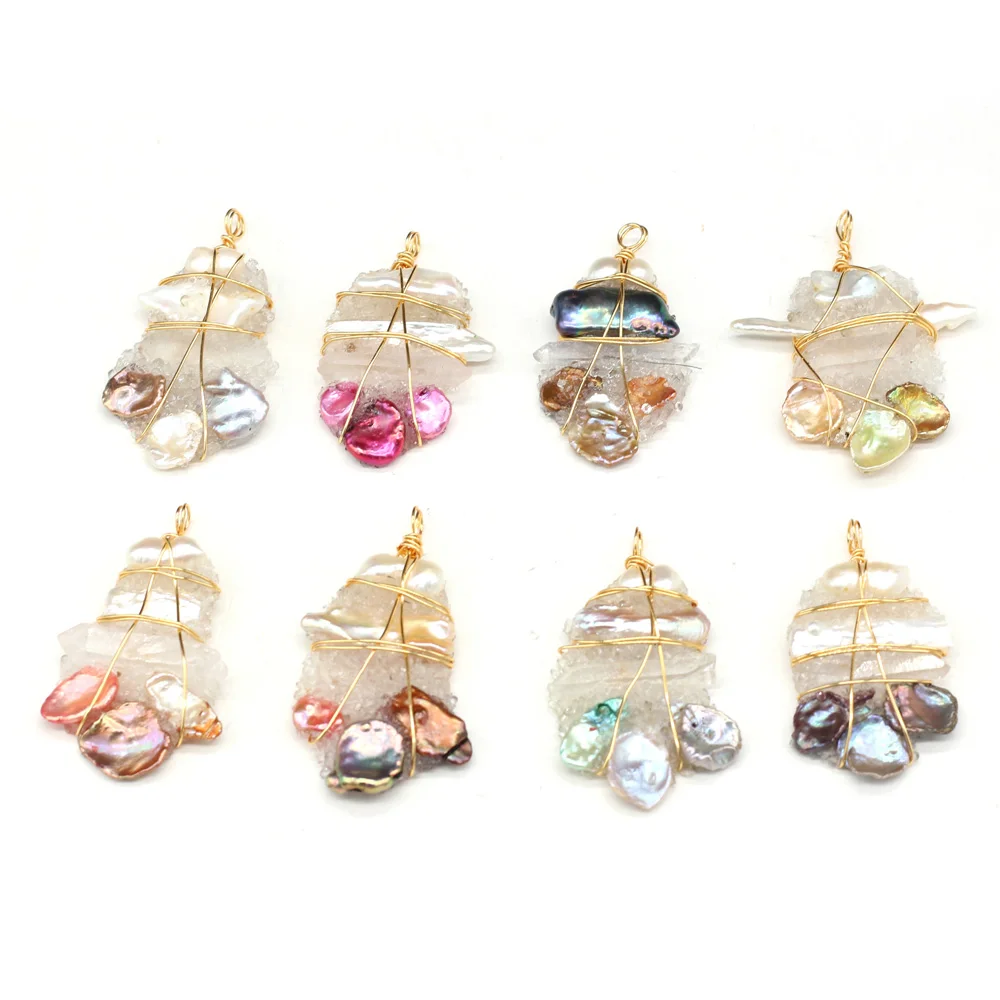 

Fine Natural Pearl Dzuzy Pendants Reiki Heal Gold Color Wire Wrap Pearl for Women Jewelry Making DIY Necklace Earrings