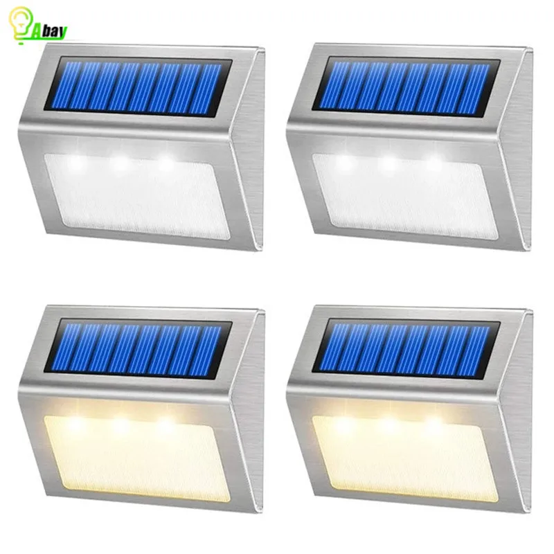

New Outdoor Stainless Steel Led Path Stair Lamp Waterproof IP65 3 LED Solar Deck Lights Balcony Garden Yard Fence Solar Lights