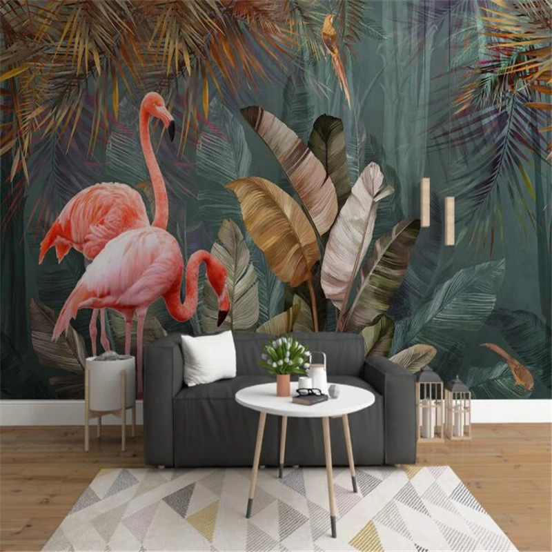 

Custom Mural Wallpaper Modern Minimalist Tropical Plant Forest Flamingo Background Wall Painting
