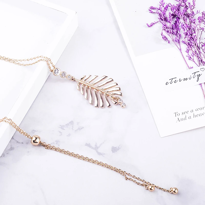 Изысканный Кристалл Золото Цвет кулон в форме листа Цепочки и ожерелья для Для