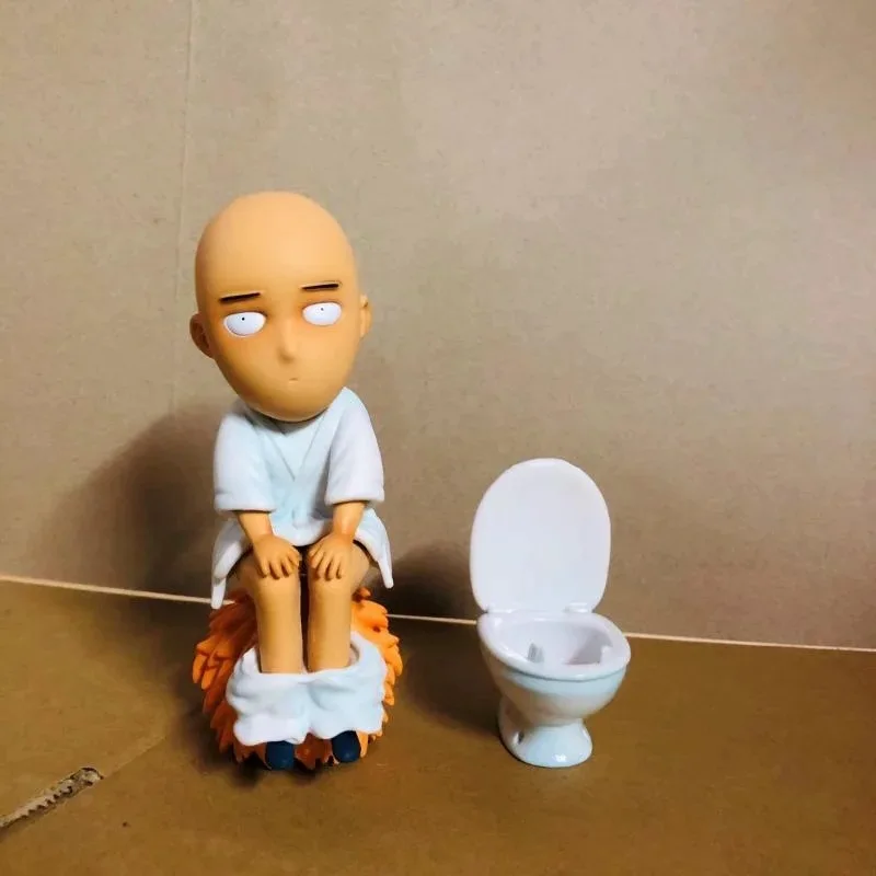 

One Punch Man Saitama Sensei Sitting on The Toilet Funny Figure Model Q Version Figurine Toy