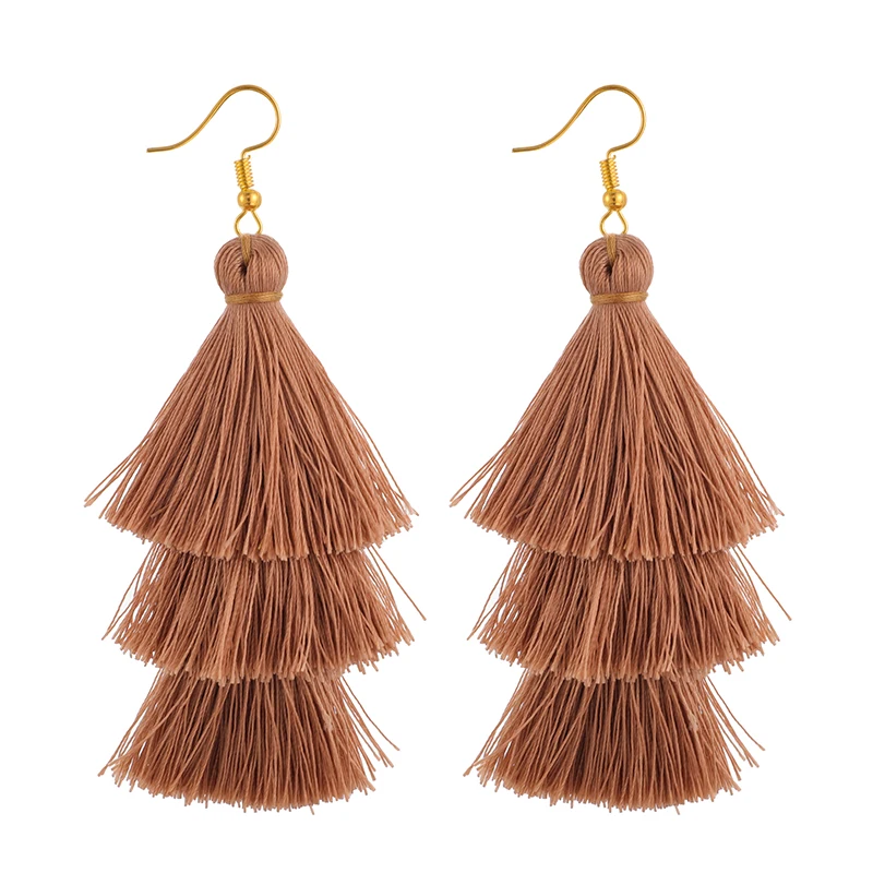 Khaki X-ROYAL 3 Слоистые богемные Роскошные массивные Серьги-кисточки Boho модные ювелирные изделия женские длинные висячие серьги - Окраска металла: Khaki