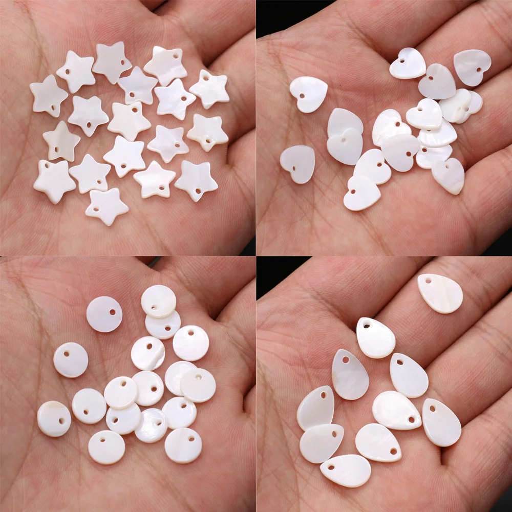 

10pc Natural White Mother-of-pearl Shell Beads Heart Star Shape Shell Chip Bead for Necklace Earrings Jewelry Making Gifts