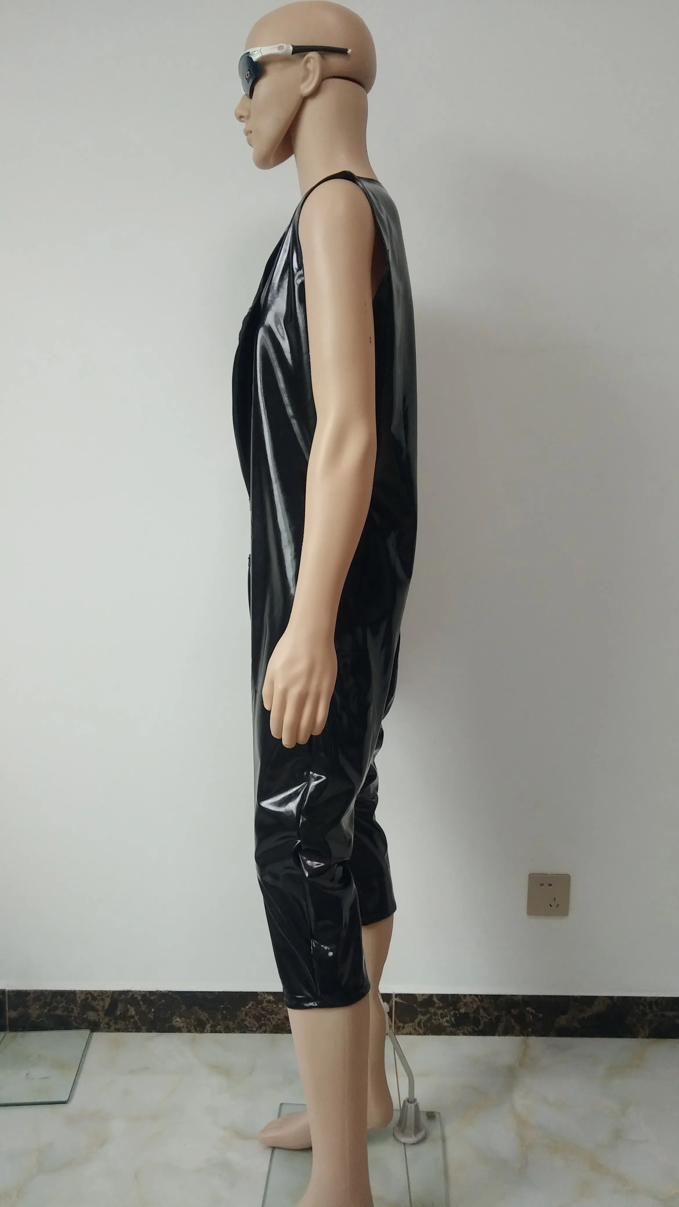 Косплэй мужские костюмы для Хэллоуина Черный Блестящий металлический ПВХ