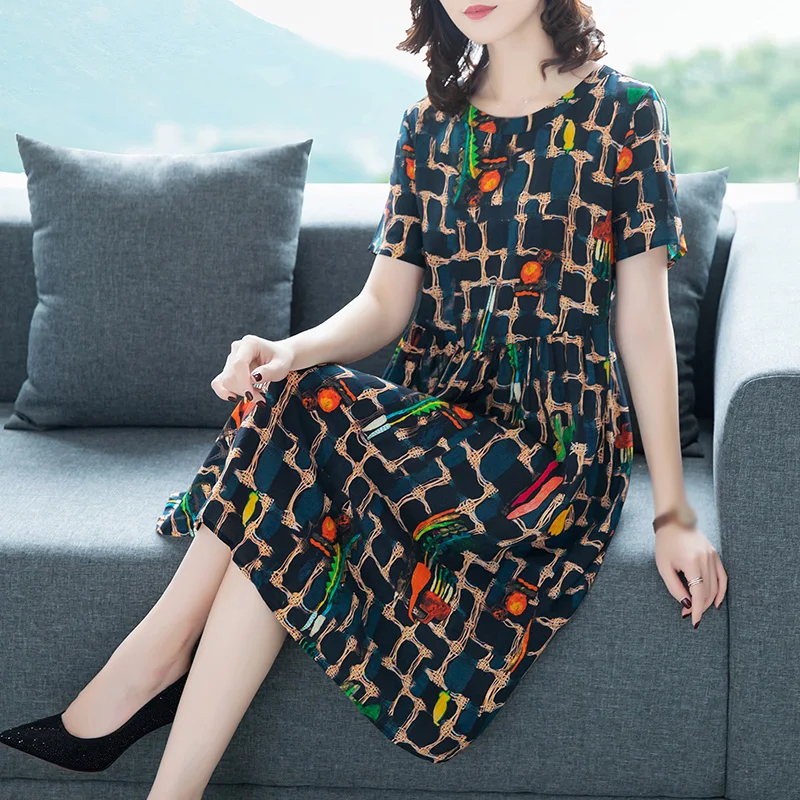 Women's Dress Ladies Summer Round Neck Fashion Work Knee Length Business Print Midi Office | Женская одежда