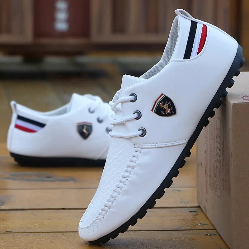 

New Cowhide Men's Driving Shoes Autumn Breathable Solid Color Non-Slip Peas Shoes High Quality Summer British Sports Shoes Men