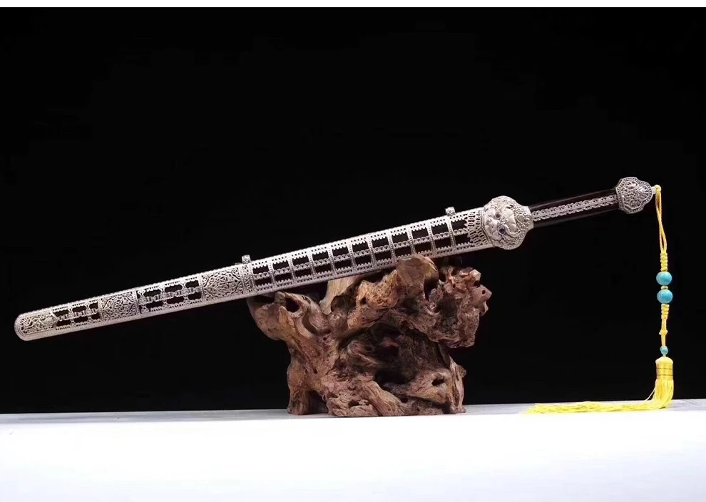 Handmade Folded Steel Chinese QingMing Dynasty Sword white copper fittings Long straight Wide blade sword sharp Daming yongle