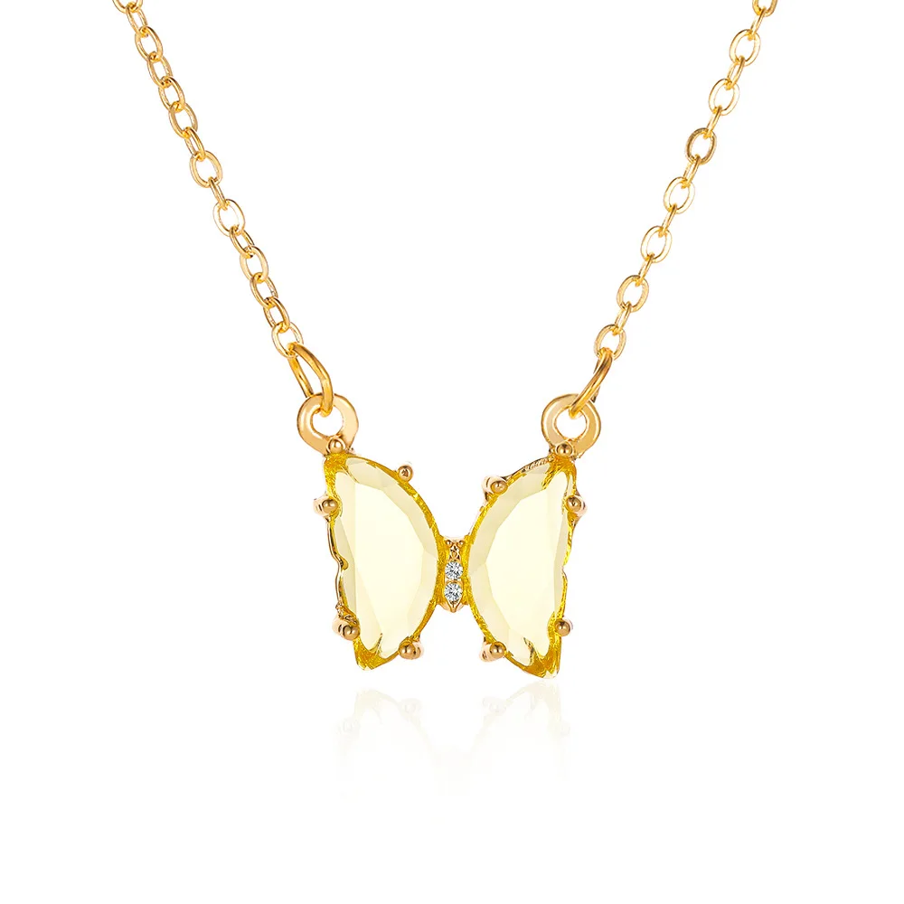 

Super fairy glass rhinestone butterfly necklace female sweet transparent color glass butterfly clavicle chain jewelry gift