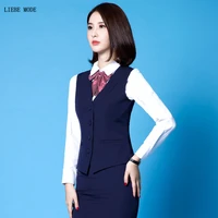 ladies black navy blue vest shirt skirt pant 2 two piece set womens slim work wear suit plus size korean outfit for women