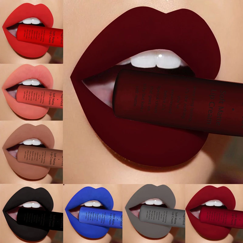 

Qibest Brand 34 Colors Waterproof Matte Nude Lipstick Lipkit Pigment Dark Red Black Long Lasting Lip Gloss Women Makeup Lipgloss