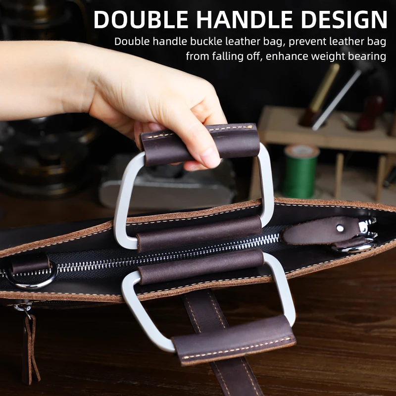 Classic Genuine Leather 13.5'' Computer Briefcase Portable Men Hand Business Bag Retro Shoulder Bags For Male