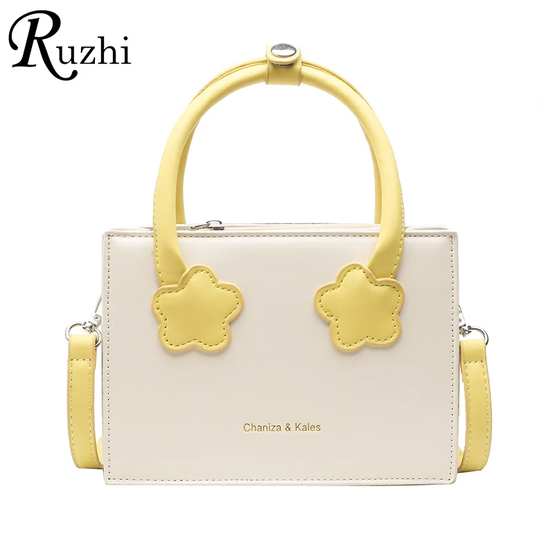 

Flower Soft Leather Crossbody Bags Designer Handbag KPOP Mini Tote Bag Versatile Shoulder Bags For Women Sweet Small Square Bag