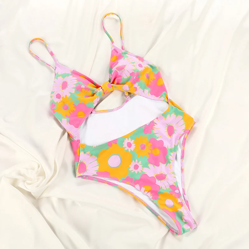 

Rinabe Floral Print Swimsuit 2021 Bikini Bandeau Swimwear High Cut One-Piece-Suit String Swimsuits Women Bathing Suit Monokini