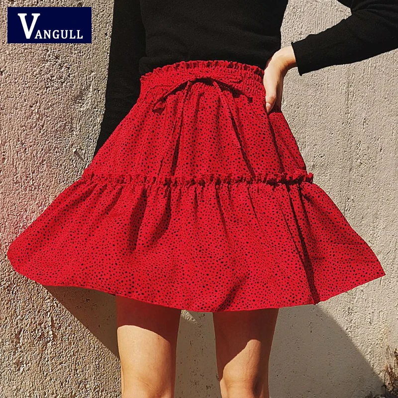 

Vangull модная короткая женская юбка в горошек со шнуровкой и высокой талией, шифоновая юбка со складками, летняя новая мини-юбка А-силуэта 2021