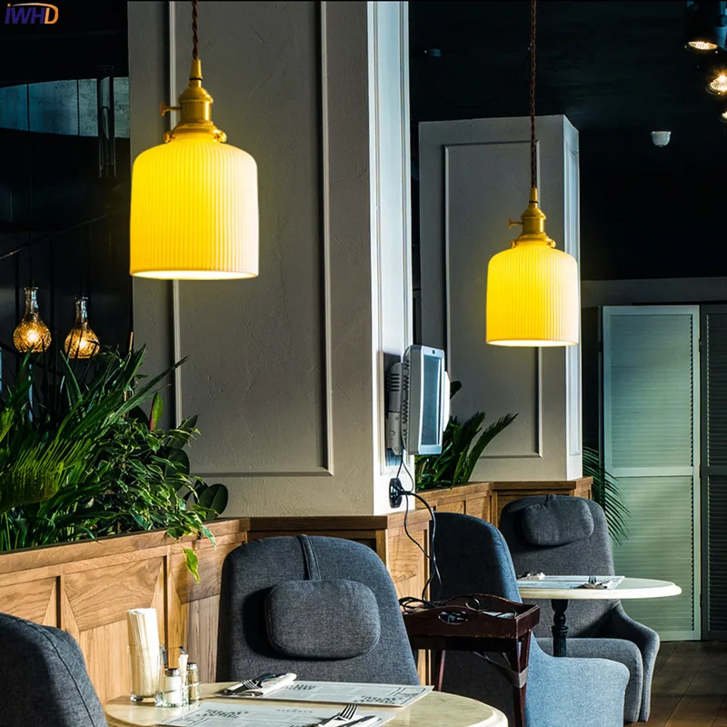 IWHD-lámparas colgantes de cerámica de estilo nórdico, accesorios para dormitorio, comedor, sala de estar, moderna lámpara LED, luminaria de iluminación