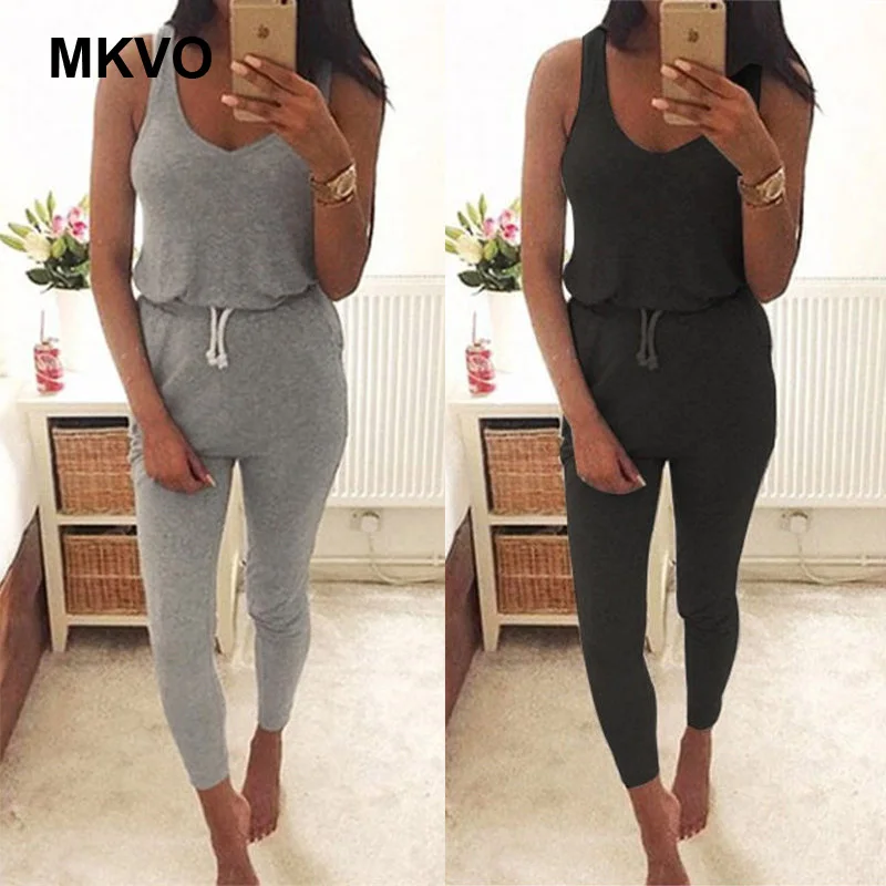 Комбинезон женский хлопковый без рукавов на шнуровке весна-лето |