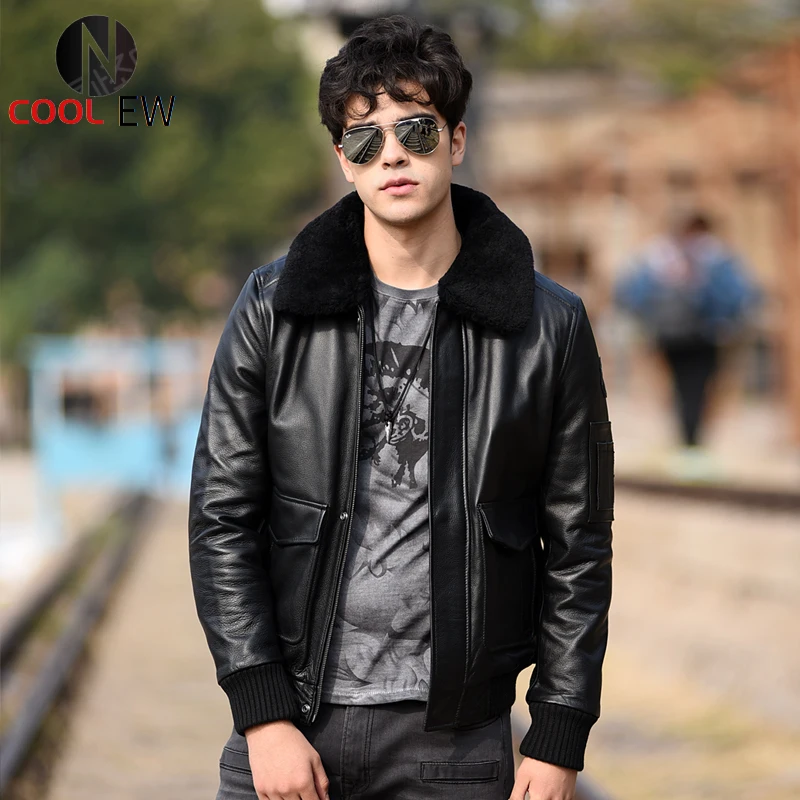 

Free shipping.Autumn mens Plus size genuine leather coat.black cowhide outwear.quality short leather clothes.bomber G1