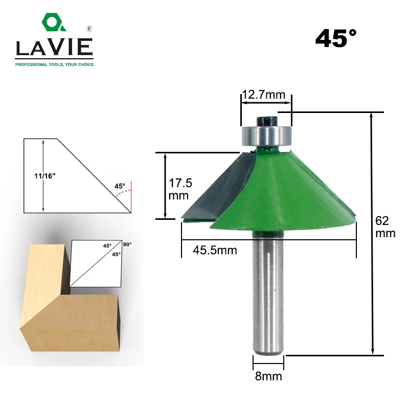 LAVIE 1 шт. 8 мм хвостовик Фаска фрезы 45 градусов конические кромки фрезы для дерева Woodork станки MC02110-45