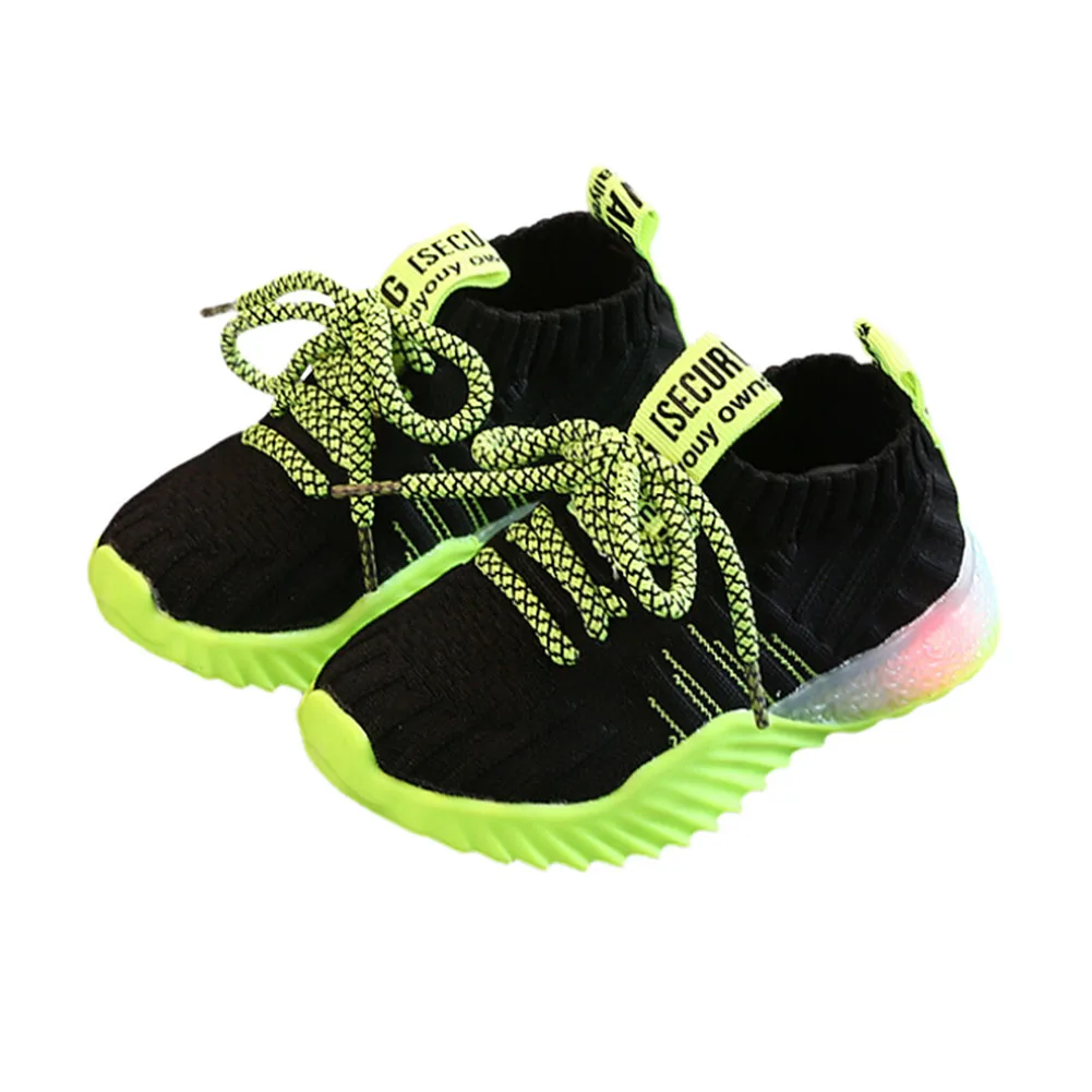 Новейшие Детские кроссовки со светодиодной подсветкой сетчатые флуоресцентные