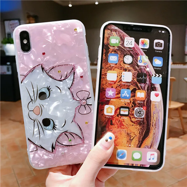 Мягкий чехол для телефона с блестками и бриллиантами Marie Cat для iphone6, 6s, 7, 8 plus, X, XR, XS, MAX, милый чехол с рисунком для девочек, высококачественный чехол