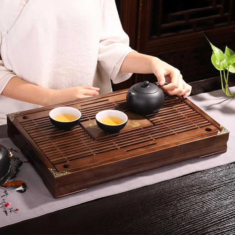 

Chinese Bamboo Tea Tray Wooden Kungfu Hotel Luxury Tea Serving Tray Drainage Storage Plateau En Bois Household Teawear OF50CP