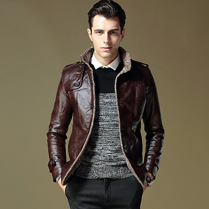 Мужская куртка из искусственной кожи новое Брендовое осенне зимнее повседневное