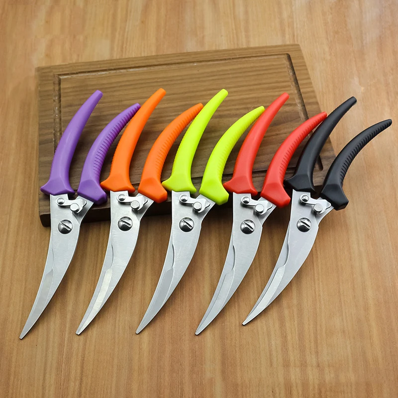 

Dropship Stainless Steel Kitchen Scissors Plastic Handle Chicken Bones Shear Tool Kitchen Sharp Scissors Camping Cutting Tool