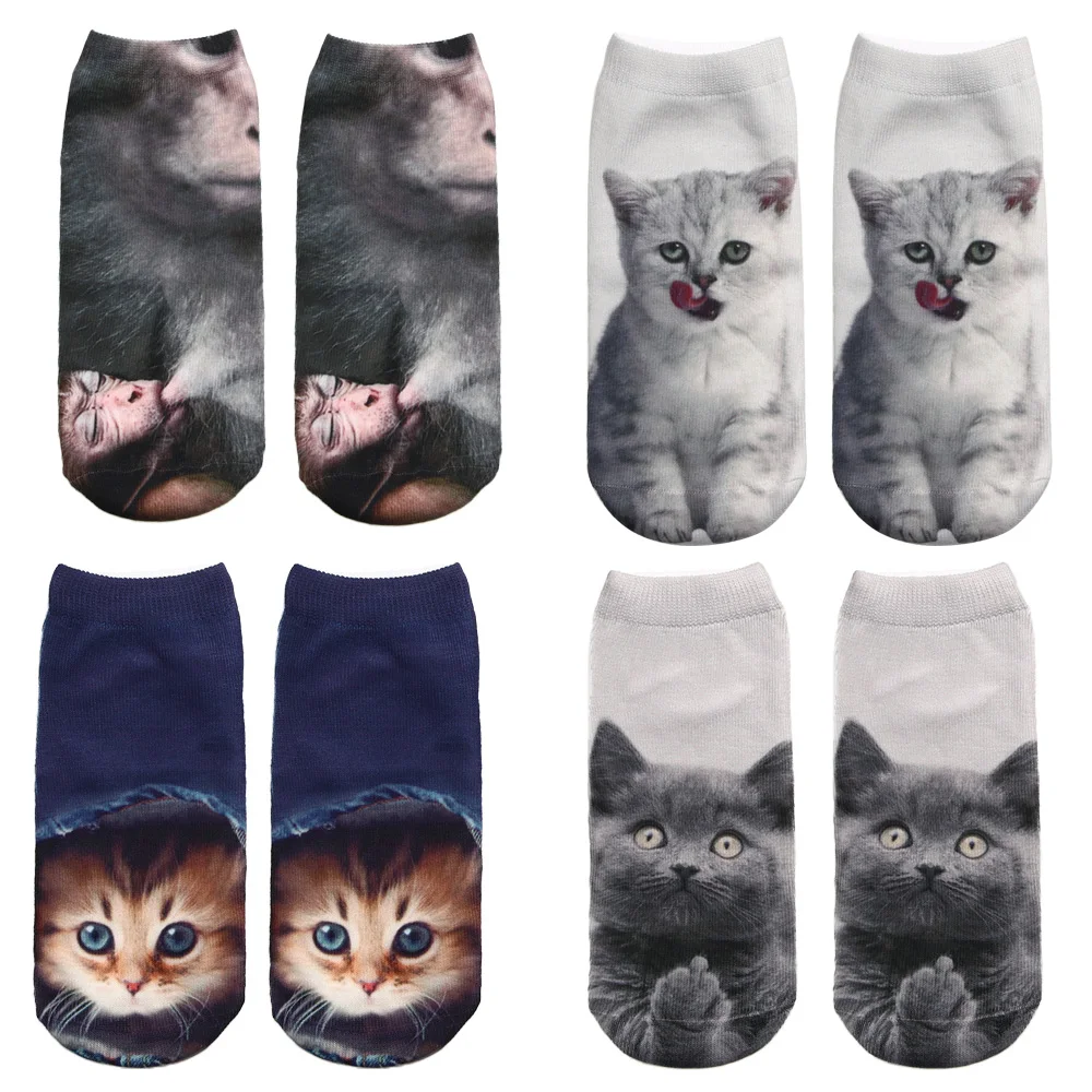 

2020 New women's funny animal Cute 3D Print Socks Women Ankle Socks Unisex Socks Hot women Fashion Sox cartoon cat for female