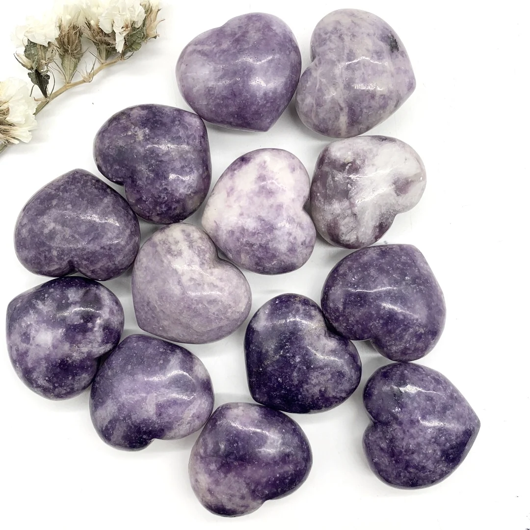 

Натуральный лепидолит, фиолетовая слюда, образец полированный кристалл кварца камней в форме сердца, украшение для дома, натуральные Исцел...