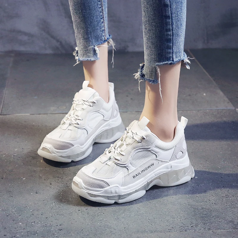 Синие кроссовки женские дышащие сетчатые ботинки с массивным каблуком женская