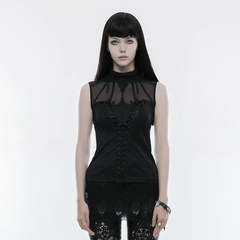 PUNKRAVE женская готическая футболка без рукавов великолепная вязаная жаккардовая