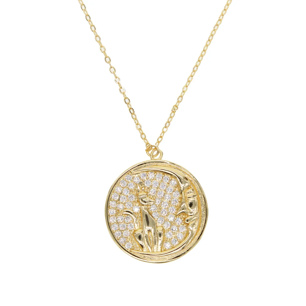 Модная позолоченная круглая подвеска с белым кубическим цирконием микро