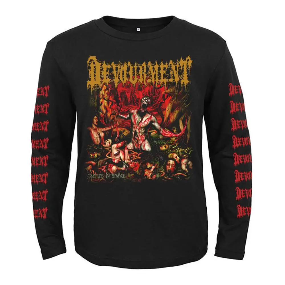 

4 designs Rock band Devourment Punk rocker men women full long sleeves shirt heavy death metal black tee fitness demon