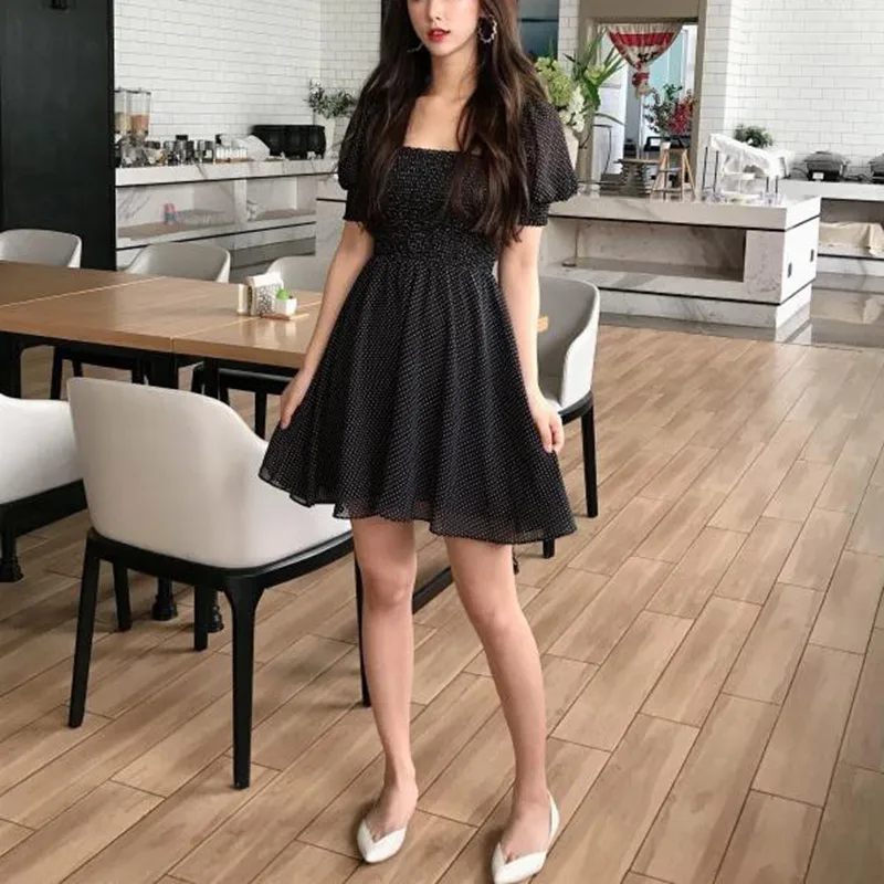 Polka Dot Summer Dress 2020 Square Collar Half Puff Sleeve Vacation Sexy Mini Tunic Women Sundress Robes Vestidos | Женская одежда